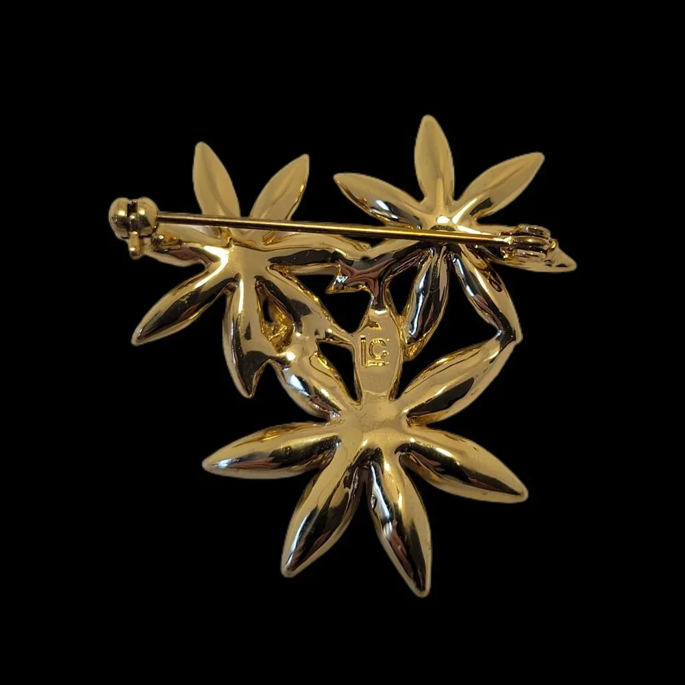 Vintage Liz Claiborne Three Flower Brooch Pink & Champagne Rhinestones